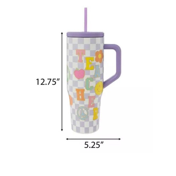 NEW Teacher Stainless Steel Insulares Tumbler White with Straw - Picture 3 of 4